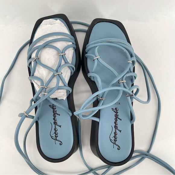 Free People Georgie Blue Wrap Gladiator Platform Open Toe Wedge Sandals Size 9 - Picture 6 of 16